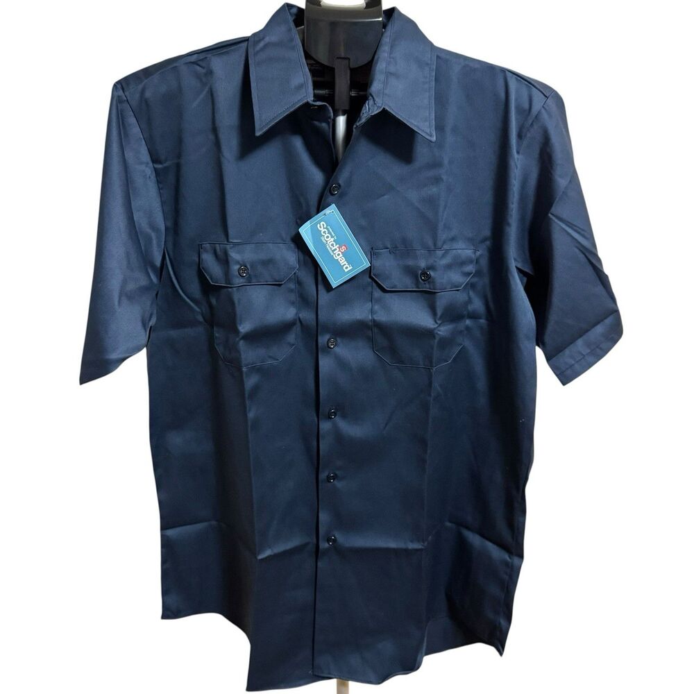 Vtg Big Mac Work Shirt NOS XL 17-17.5 Made In‎ USA Blue Buttons JCP Scotchgard